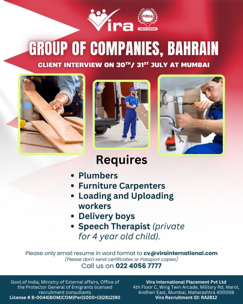 Hiring for a leading Group of Companies in Bahrain