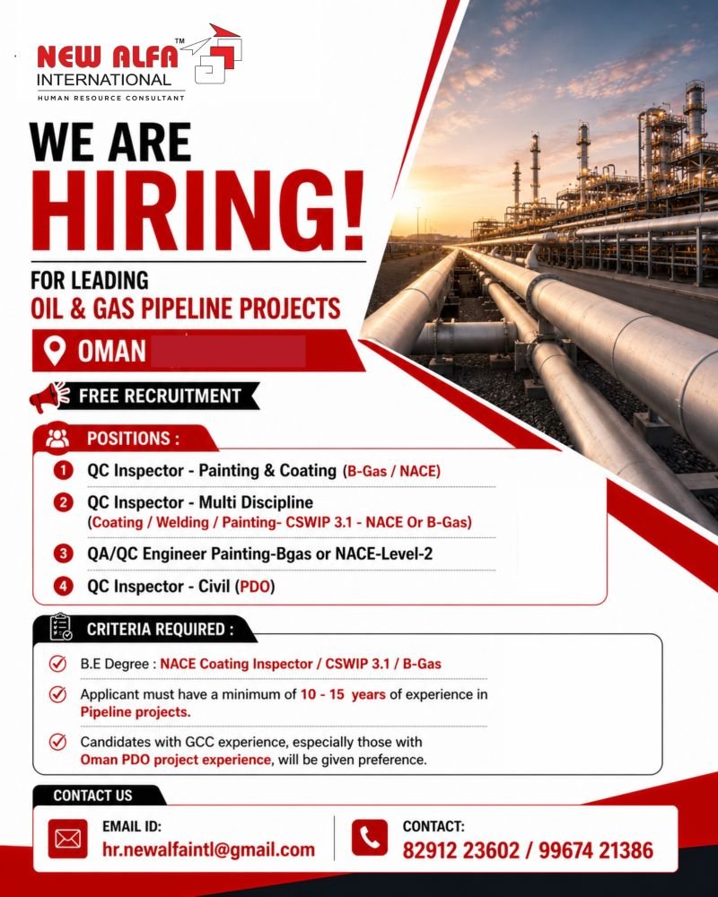 Hiring for Leading Oil & Gas Pipeline Projects OMAN