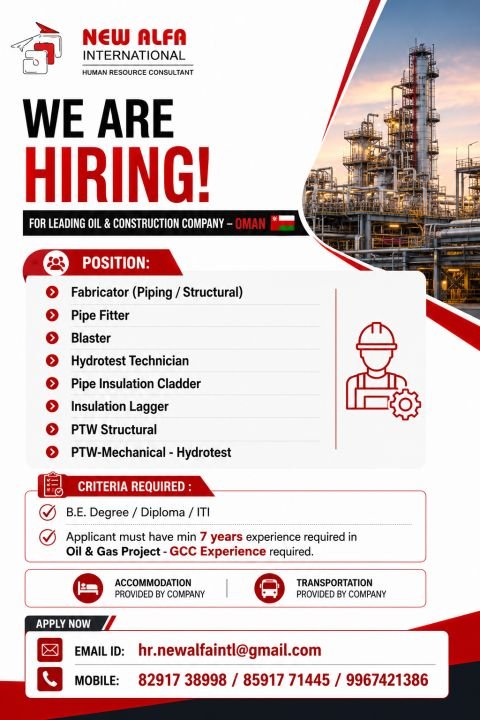 Hiring for Leading Oil & Construction Company - Oman Hiring for Leading Oil & Construction Company - Oman