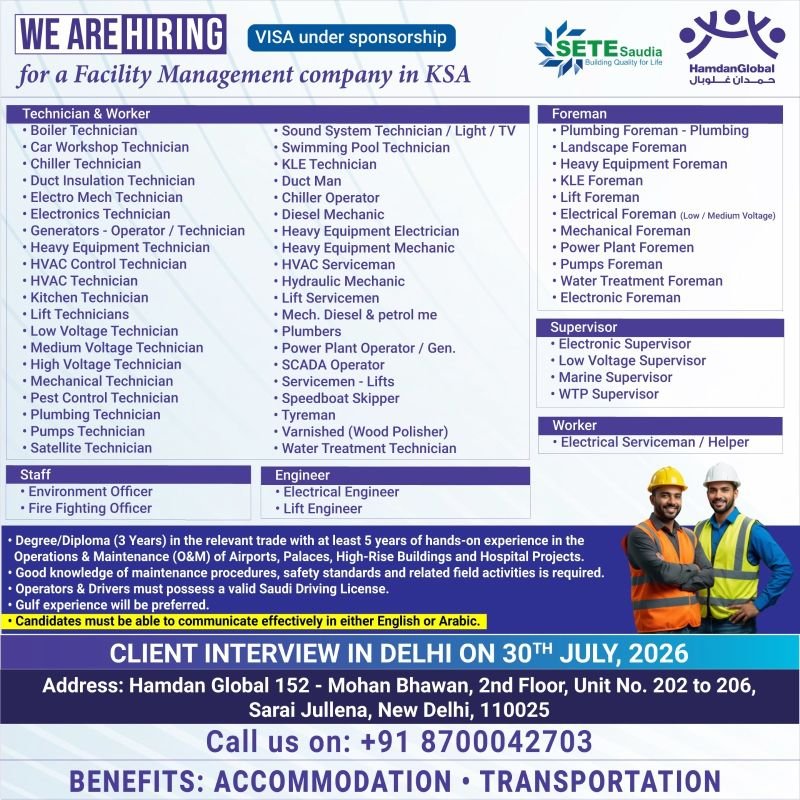 Saudi Arabia Facility Management Jobs 2026 | SETE Saudia Recruitment Saudi Arabia Facility Management Jobs 2026 | SETE Saudia Recruitment