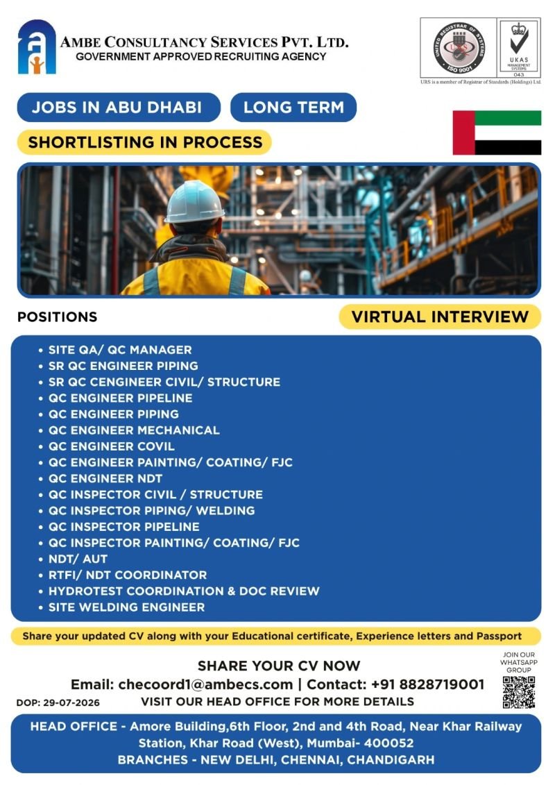 UAE Abu Dhabi QA/QC Jobs 2026 | Long-Term Oil & Gas Careers | Virtual Interview