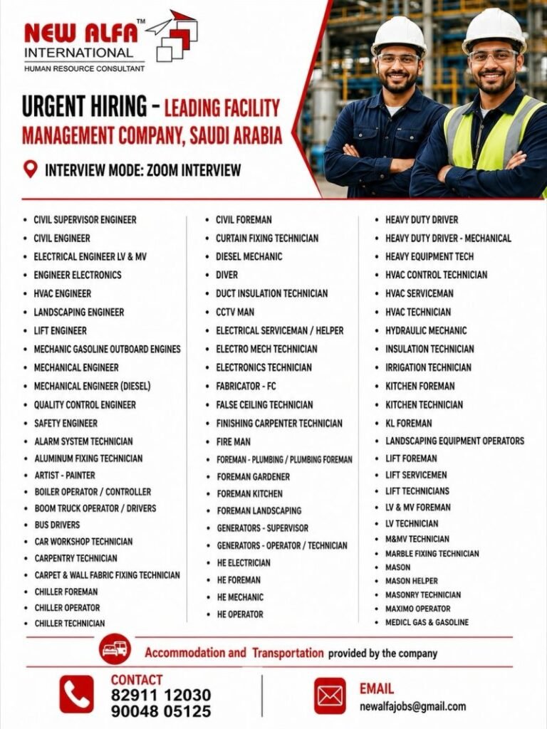 Saudi Arabia Facility Management Jobs 2026 | Zoom Interview Saudi Arabia Facility Management Jobs 2026 | Zoom Interview