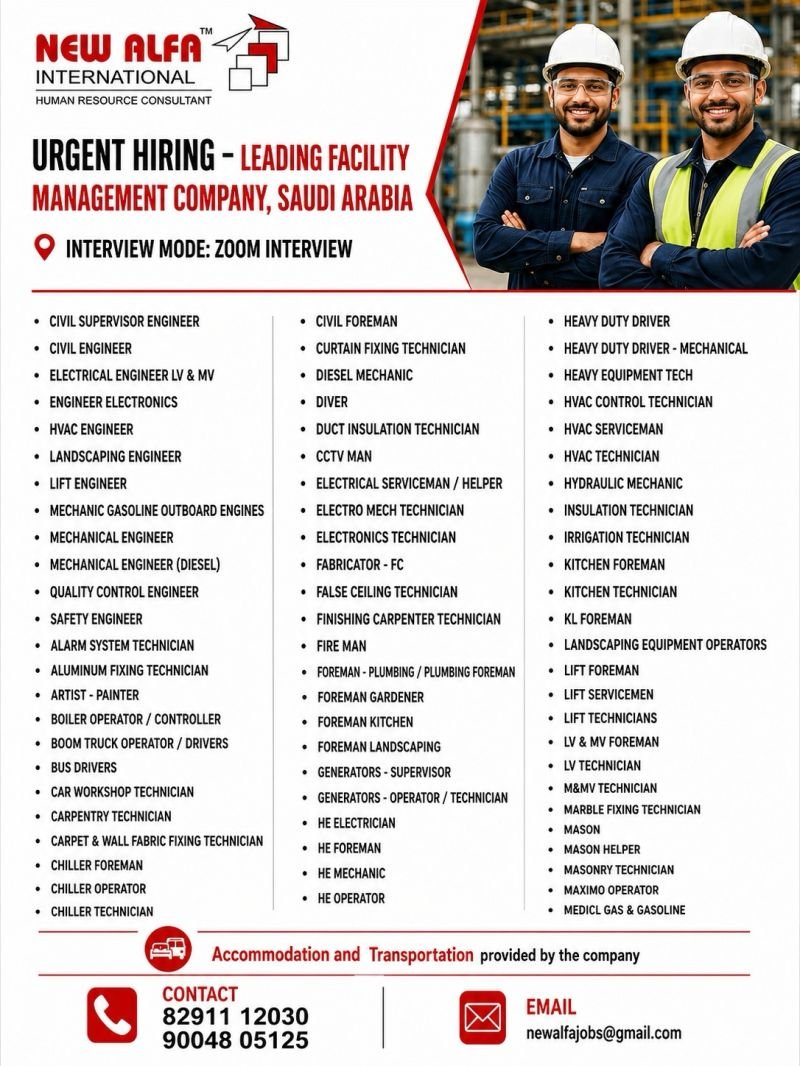 Saudi Arabia Facility Management Jobs 2026 | Zoom Interview