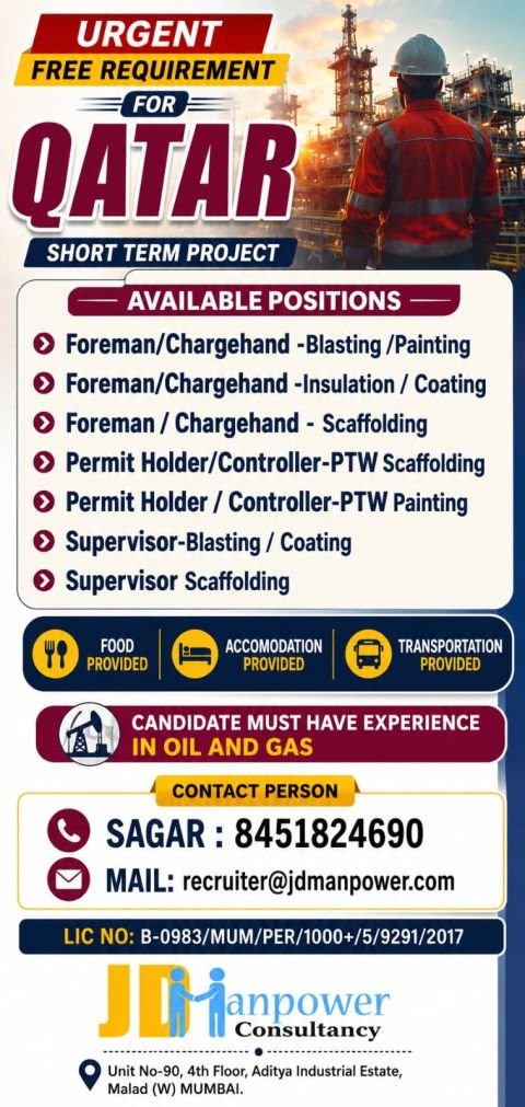 Qatar Oil & Gas Short-Term Project Jobs 2026 | Free Recruitment Qatar Oil & Gas Short-Term Project Jobs 2026 | Free Recruitment