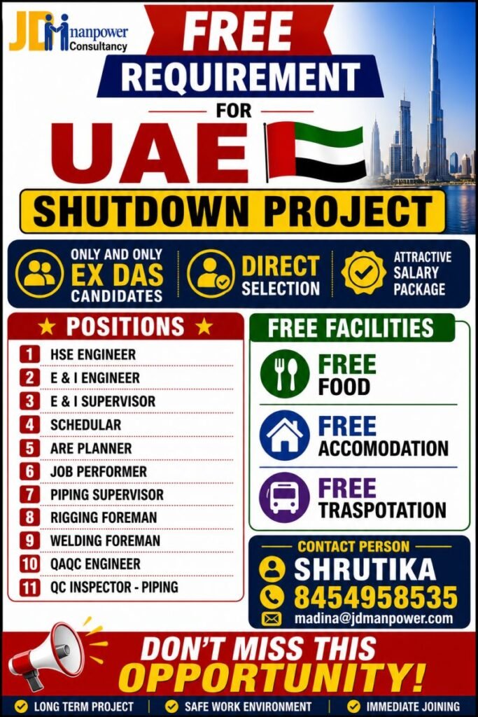 UAE Shutdown Project Jobs 2026 | Free Recruitment | Urgent Hiring