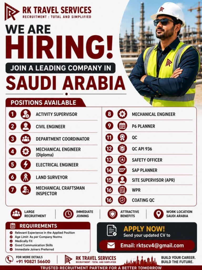 Hiring for a Leading Company in Saudi Arabia - Urgent Hiring