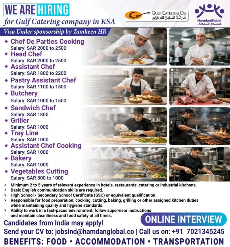 hiring for Gulf Catering Company in Saudi Arabia hiring for Gulf Catering Company in Saudi Arabia
