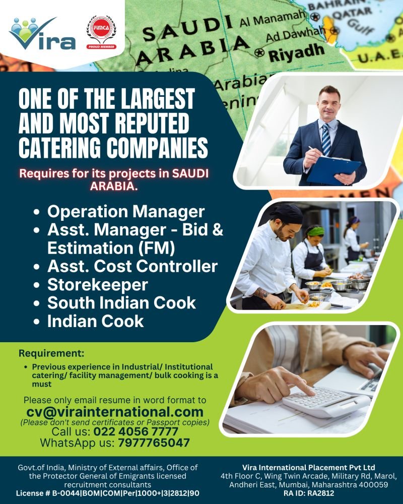 Jobs in Saudi Arabia - Hiring For largest and most reputed catering companies Jobs in Saudi Arabia - Hiring For largest and most reputed catering companies