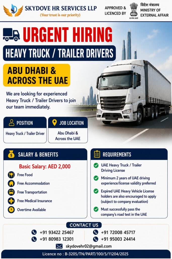 UAE Heavy Truck Driver Jobs 2026 | Abu Dhabi | Apply Now