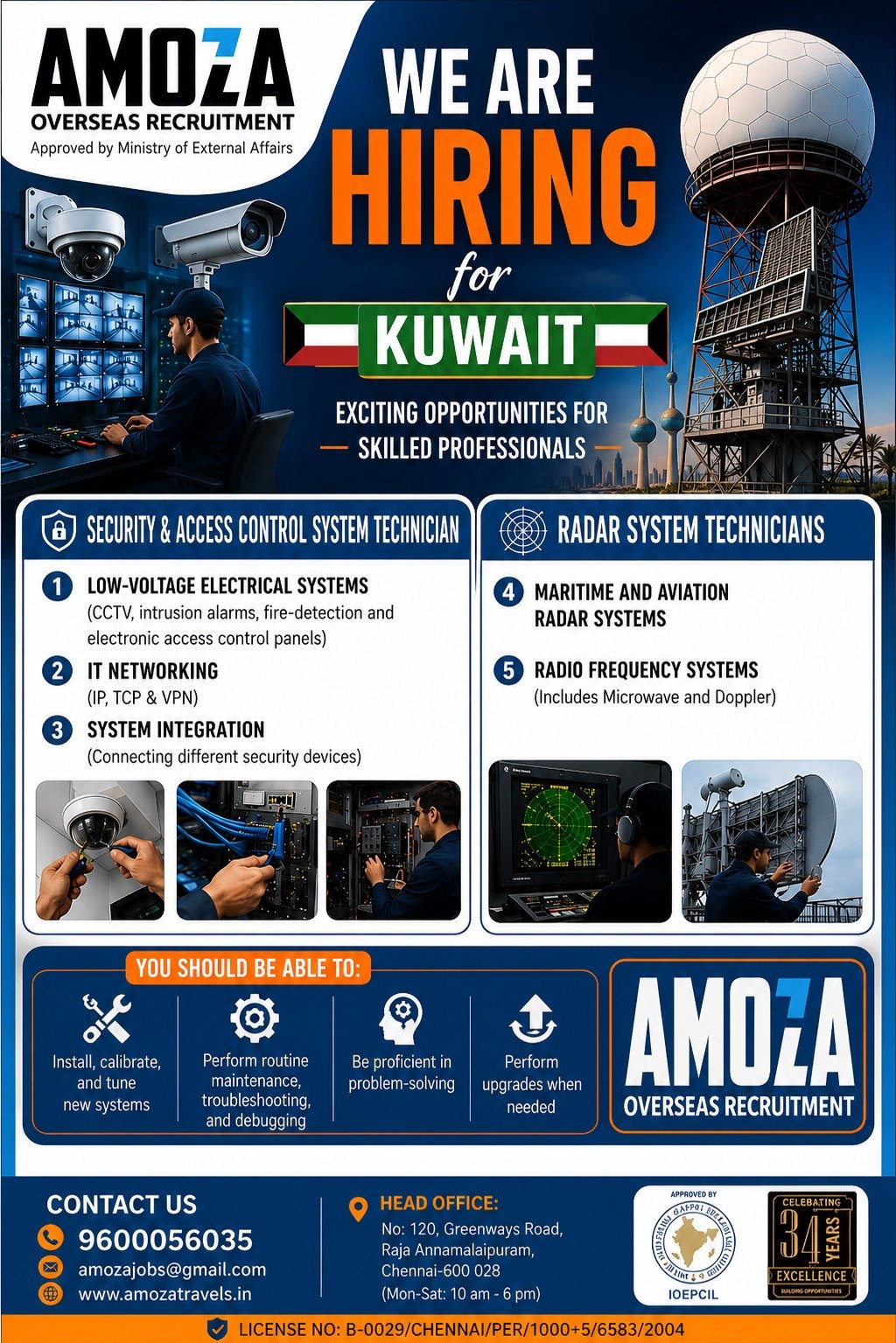 Kuwait Security & Radar System Technician Jobs 2026 – Access Control, CCTV & RF System Vacancies | Apply Now