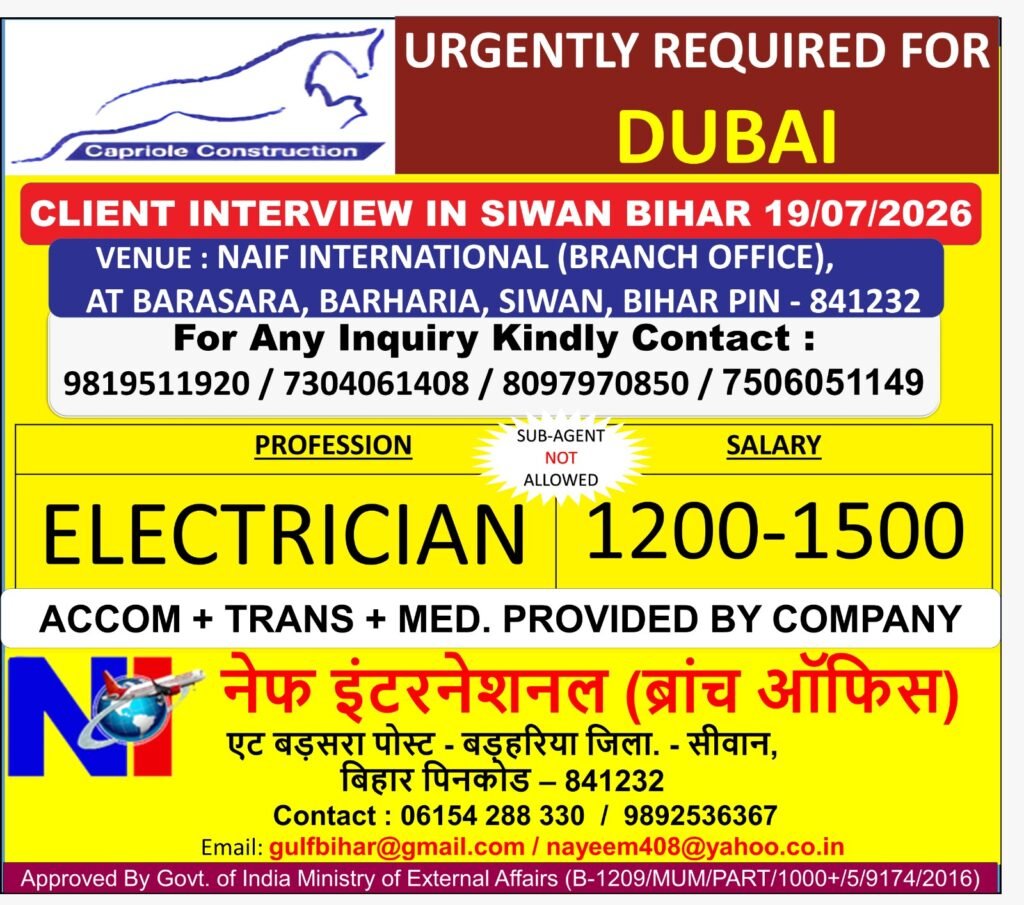 Dubai Electrician Jobs 2026 | Capriole Construction