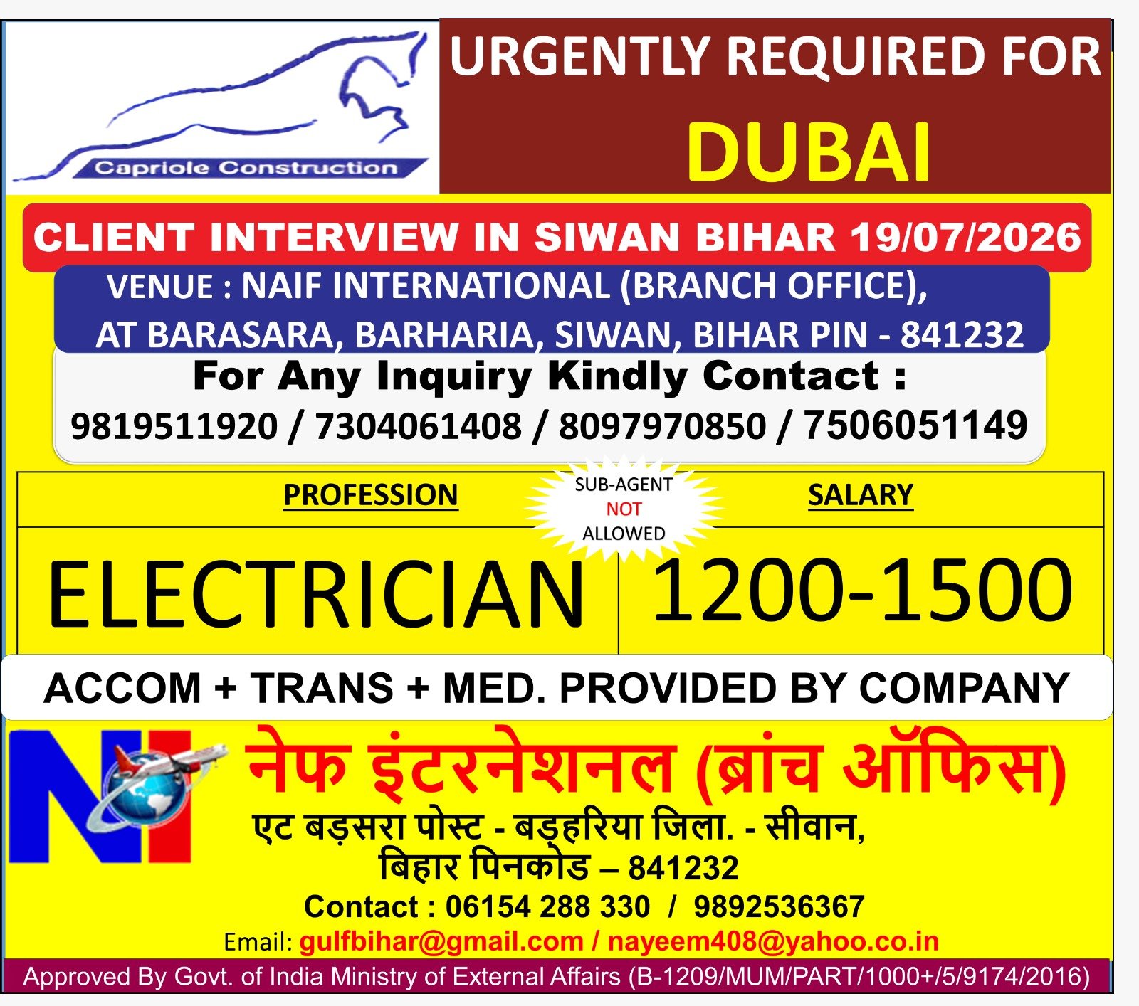 Dubai Electrician Jobs 2026 | Capriole Construction