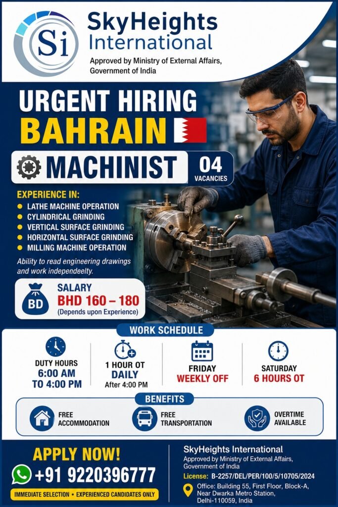 Bahrain Machinist Jobs 2026 | Apply Now Bahrain Machinist Jobs 2026 | Apply Now
