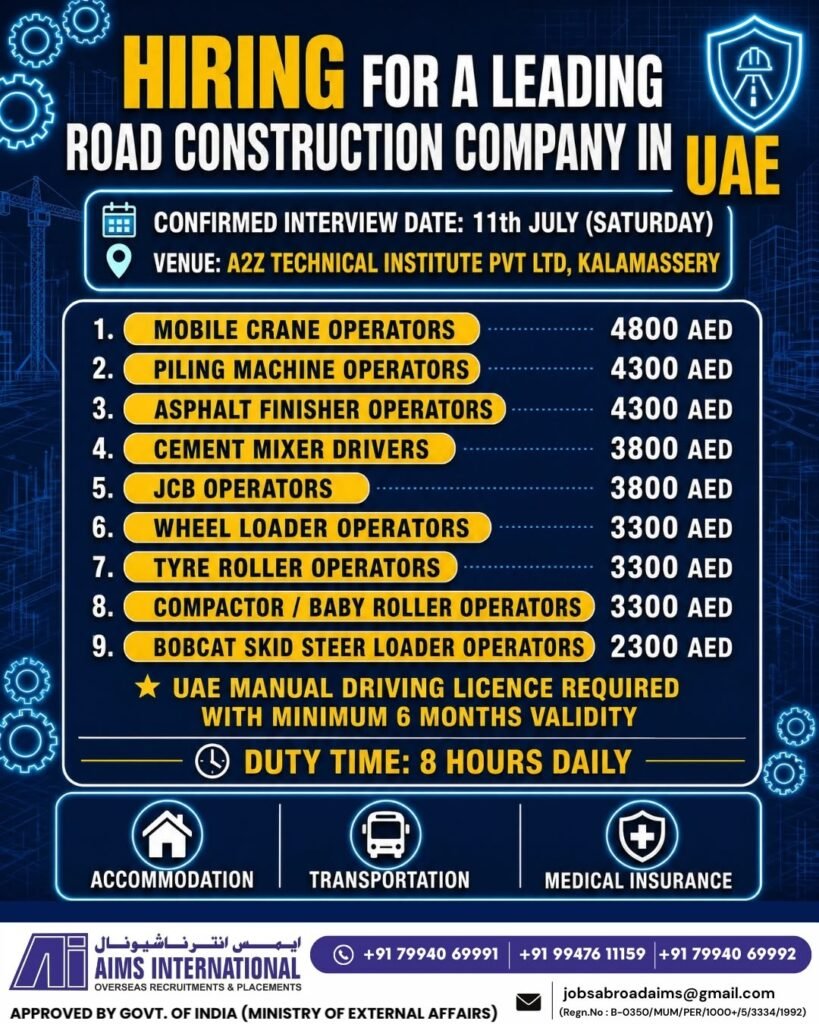 UAE Road Construction Recruitment – Apply Now UAE Road Construction Recruitment – Apply Now