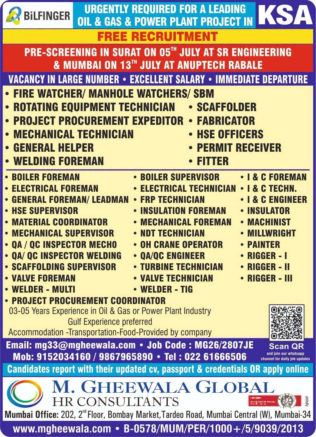 Saudi Arabia BILFINGER Oil & Gas & Power Plant Jobs 2026 – Free Recruitment 
