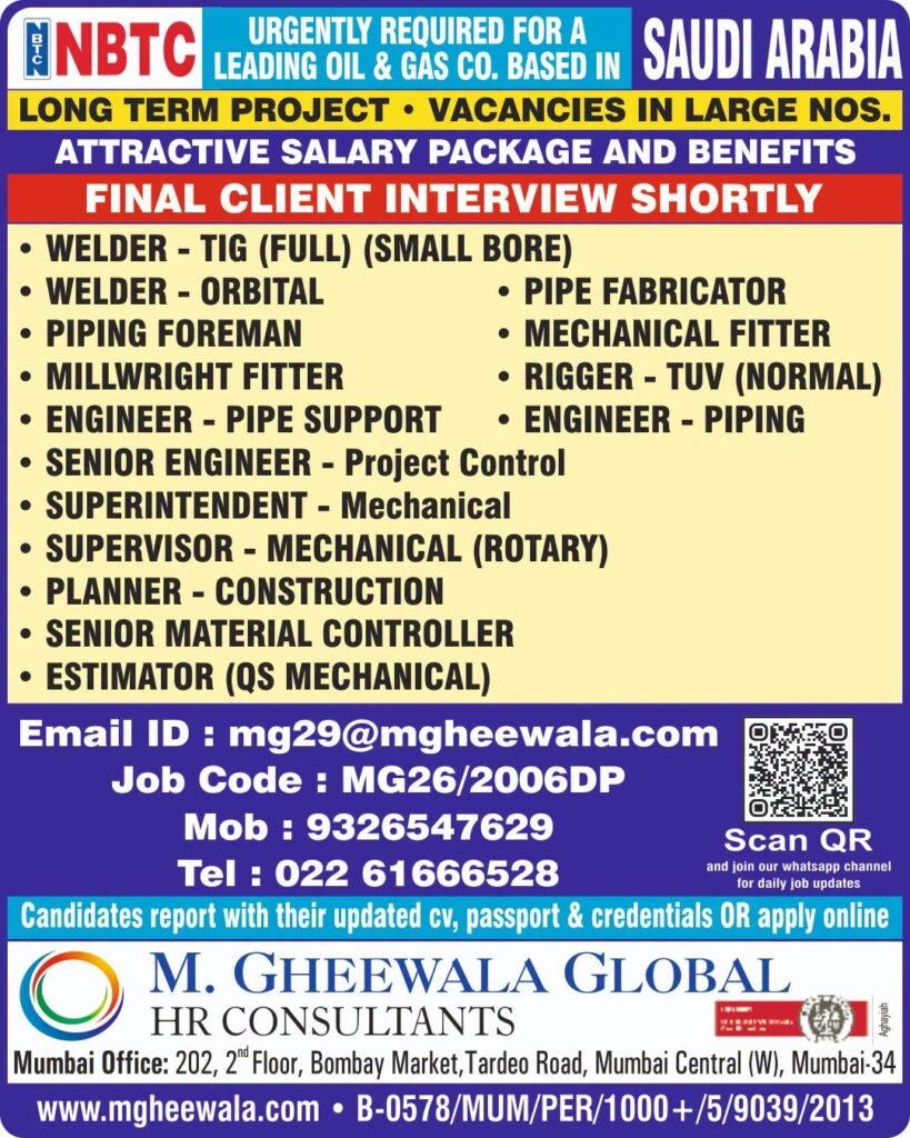 Saudi Arabia Jobs 2026 – Long-Term Oil & Gas Project | Free Recruitment