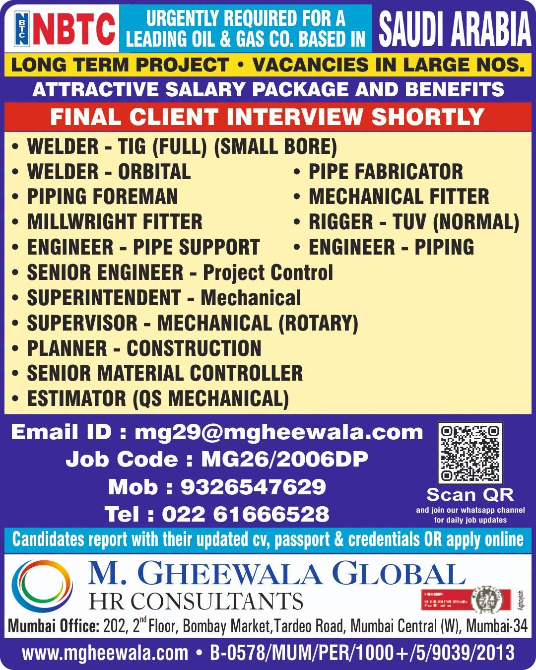Saudi Arabia Jobs 2026 – Long-Term Oil & Gas Project | Free Recruitment