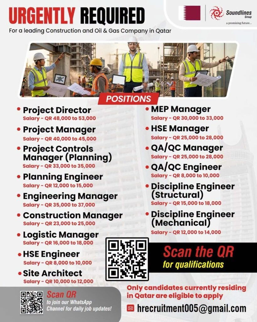 Qatar Construction and Oil & Gas Jobs: Urgent Requirements 