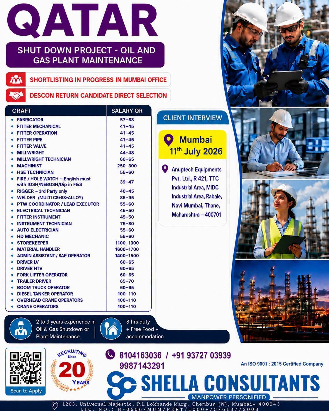 Qatar Shutdown Project Jobs 2026 – Oil & Gas Plant Maintenance | Free Food & Accommodation
