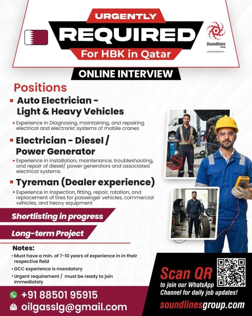Urgent Hiring For HBK in Qatar