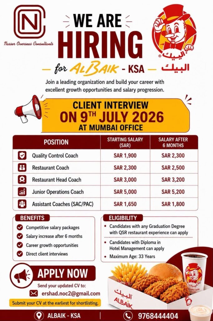 AlBaik Saudi Arabia Recruitment 2026 | Restaurant Jobs in KSA