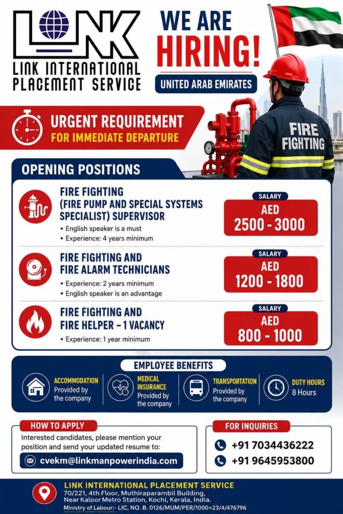 UAE Fire Fighting Jobs 2026 | Immediate Departure
