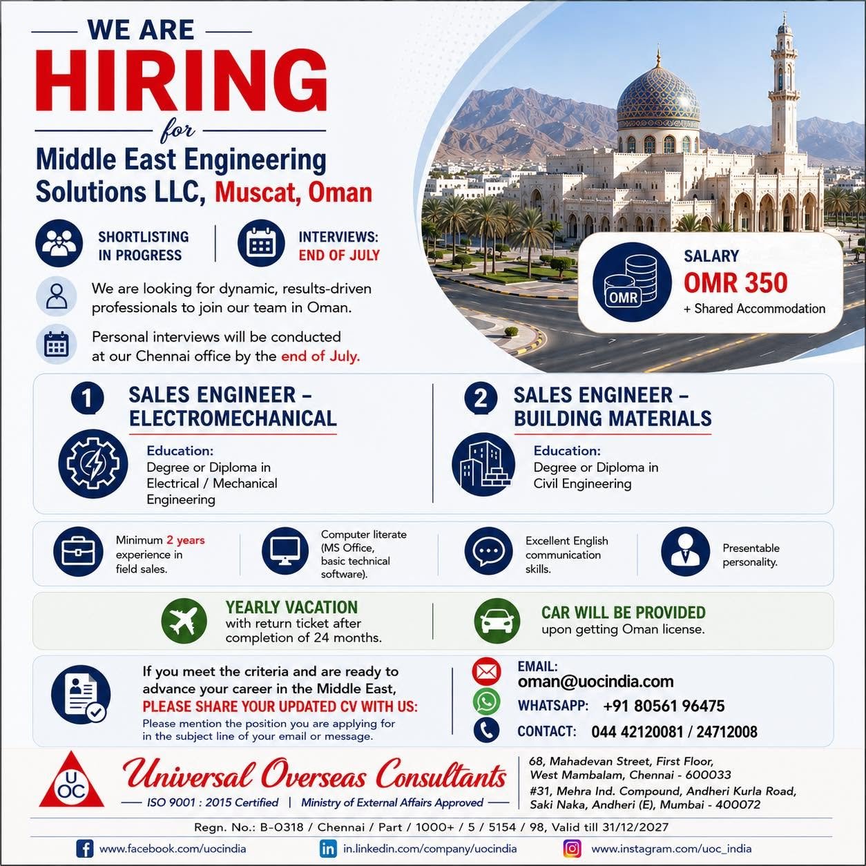 Oman - Hiring For Middle East Engineering Solutions LLC
