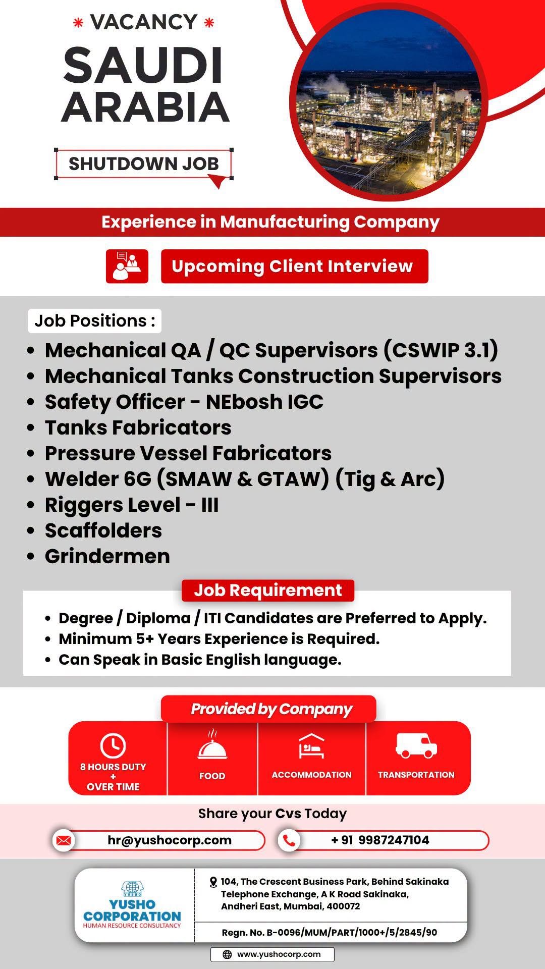 Saudi Arabia Shutdown Project Jobs – Hiring Now