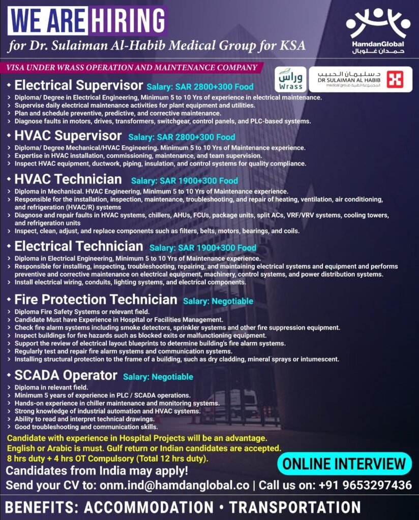 hiring for Dr. Sulaiman Al-Habib Medical Group for Saudi Arabia