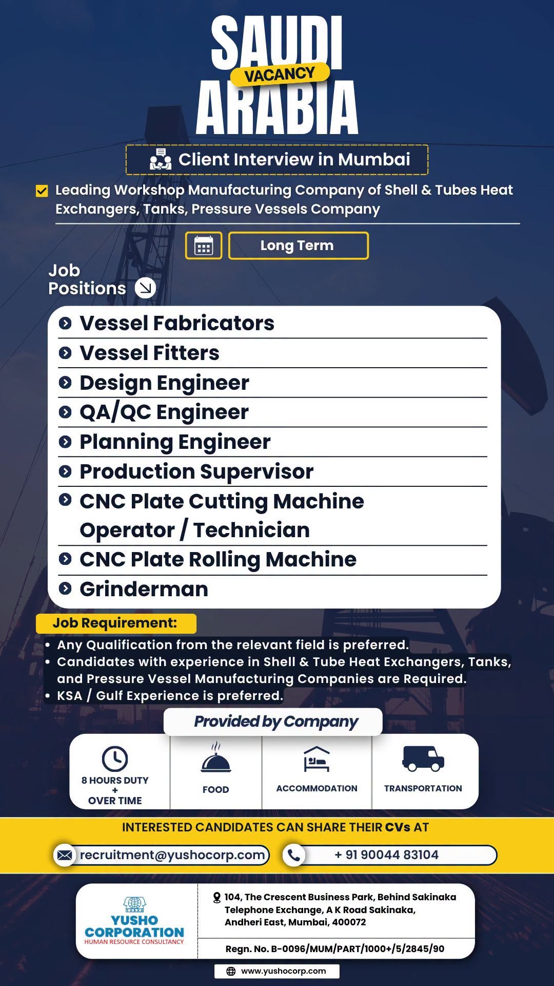 Saudi Arabia Hiring for A leading Workshop Manufacturing Company