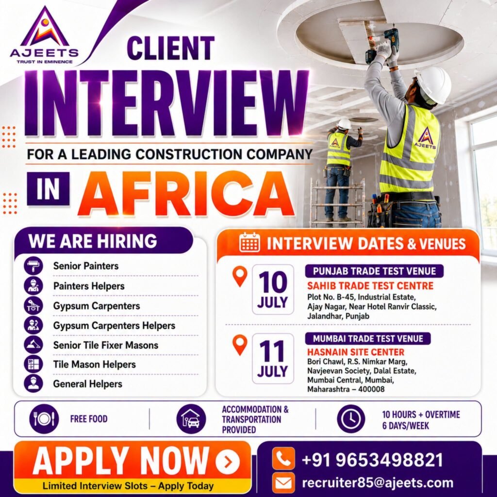 Hiring For A leading Construction Company in Africa 