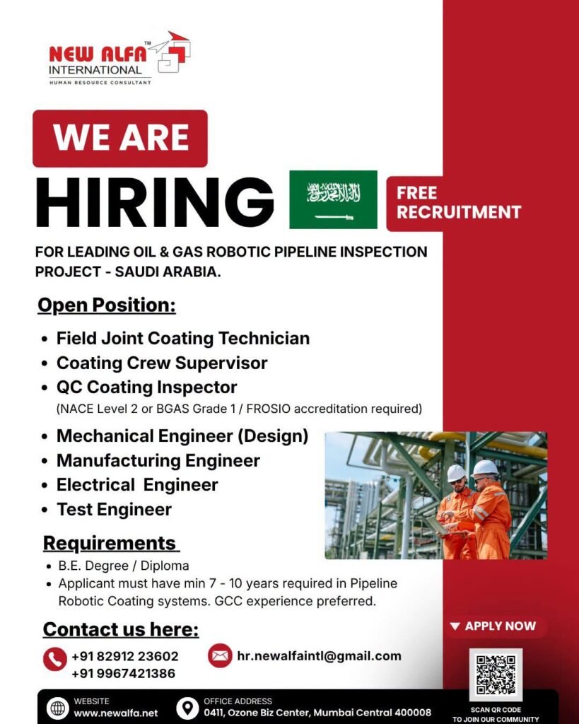 Saudi Arabia Oil & Gas Robotic Pipeline Inspection Jobs 2026 – Free Recruitment 