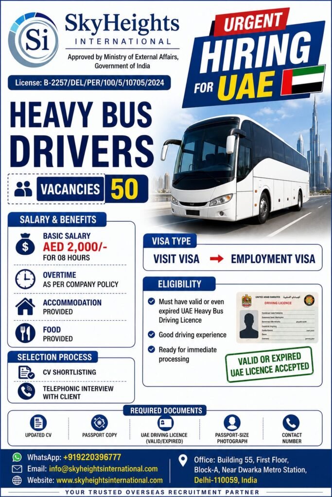 UAE Heavy Bus Driver Jobs 2026 – 50 Vacancies