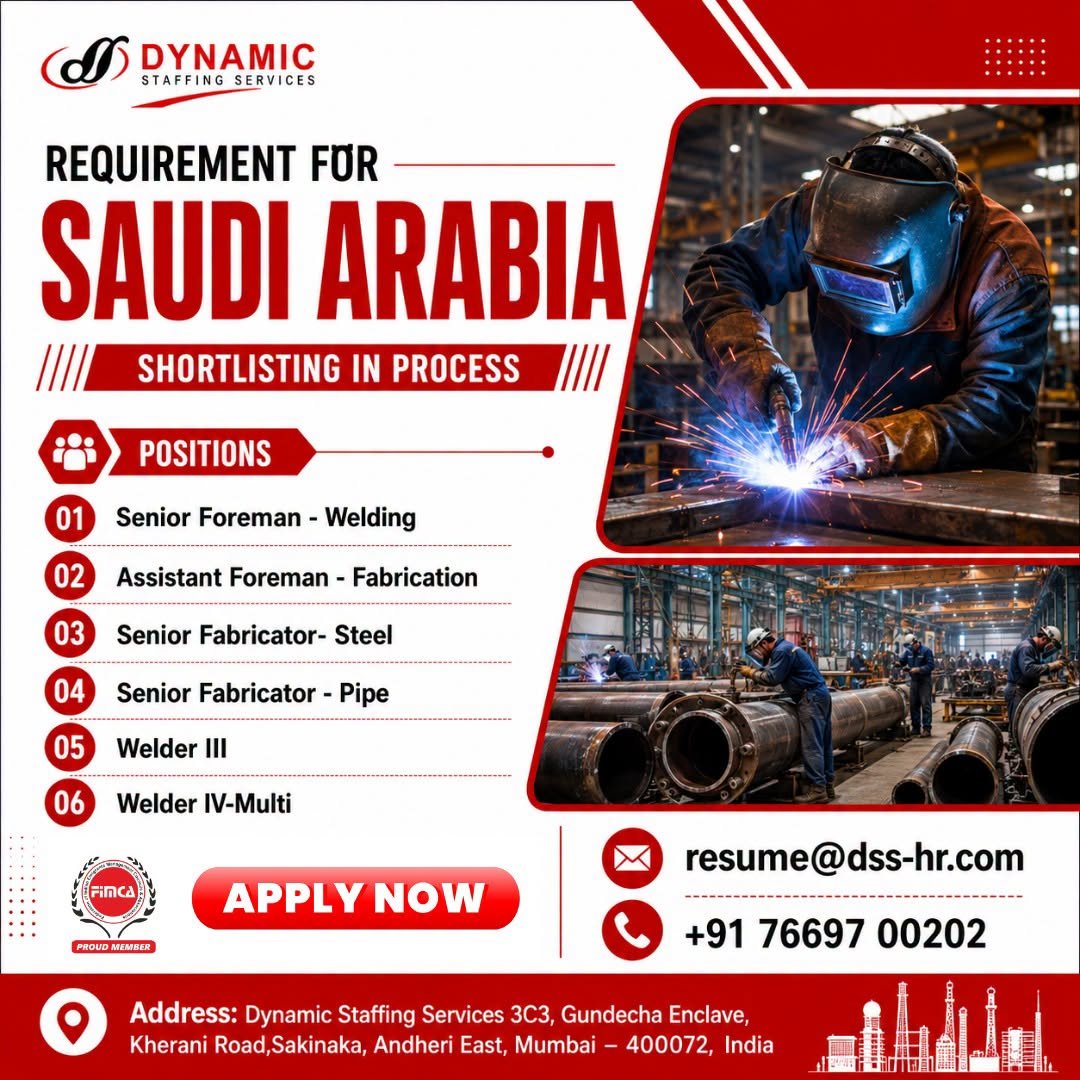 Saudi Arabia Fabrication & Welding Jobs 2026 – Foremen, Fabricators & Welders | Shortlisting in Progress