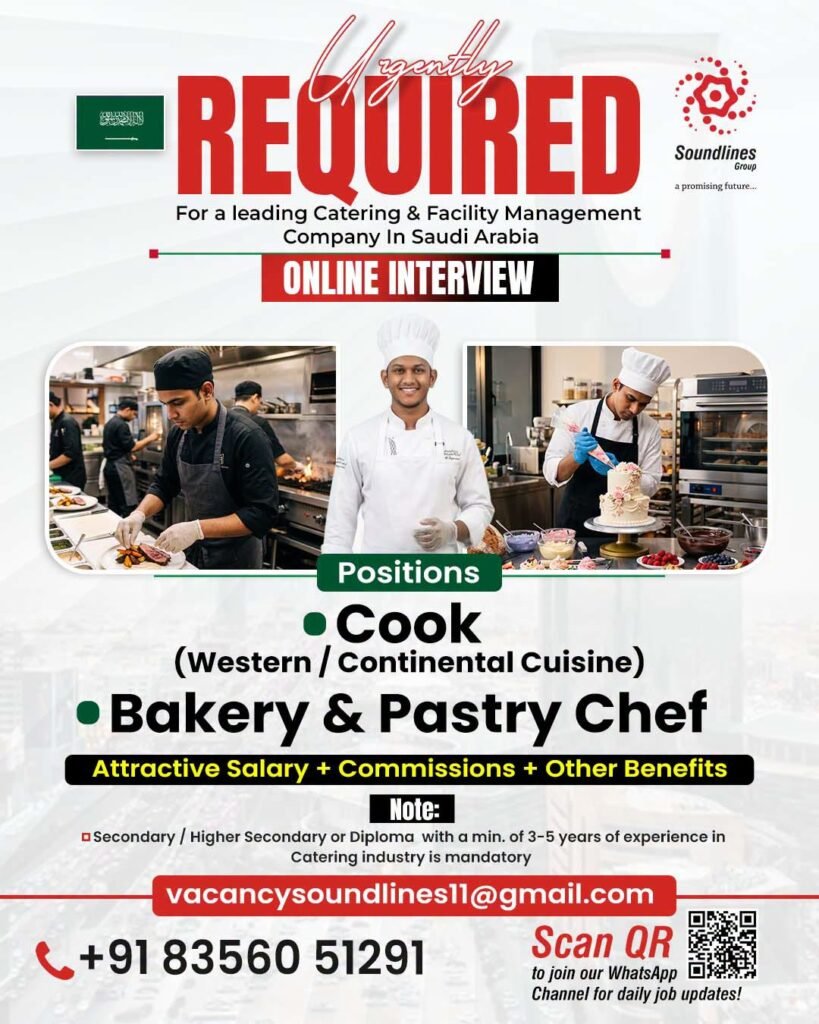 Hiring For a leading Catering & Facility Management Company In Saudi Arabia
