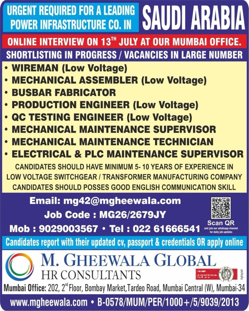 Saudi Arabia Power Infrastructure Jobs 2026 | Apply Online