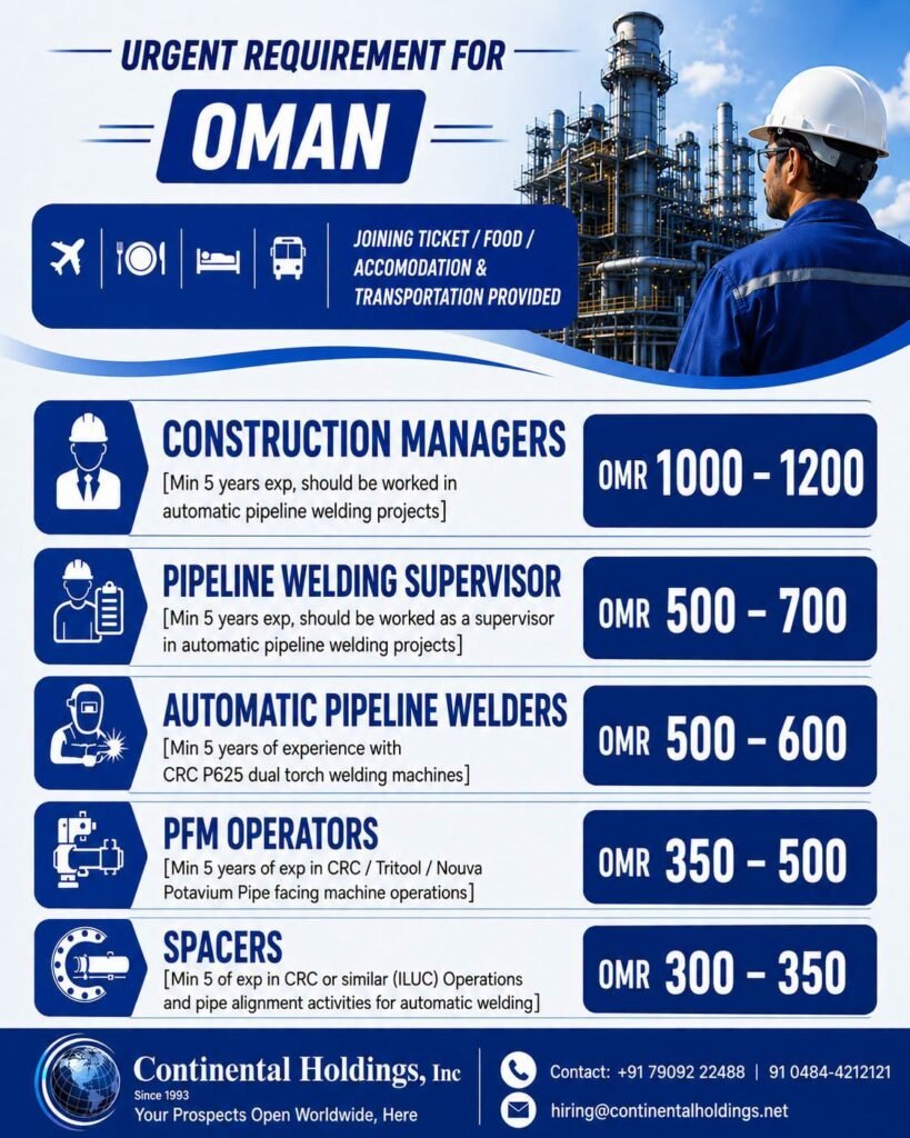 Urgent Requirement for Oman Leading Project