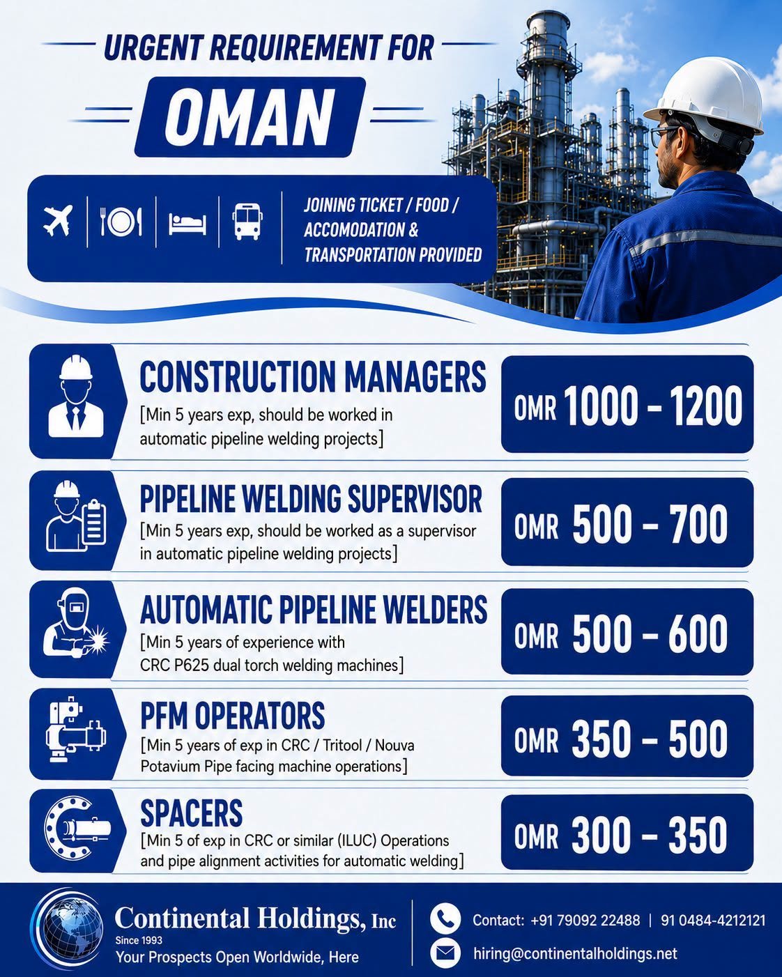 Urgent Requirement for Oman Leading Project
