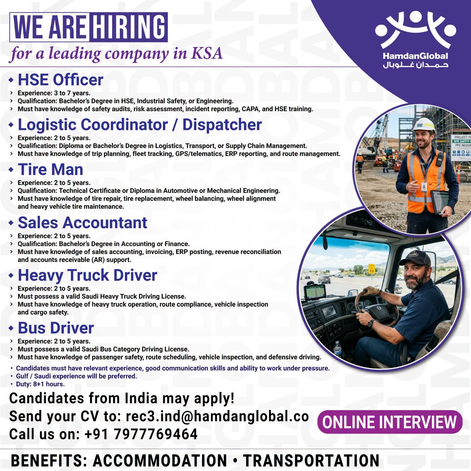 hiring for a leading company in Saudi Arabia - Multiple Vacancies