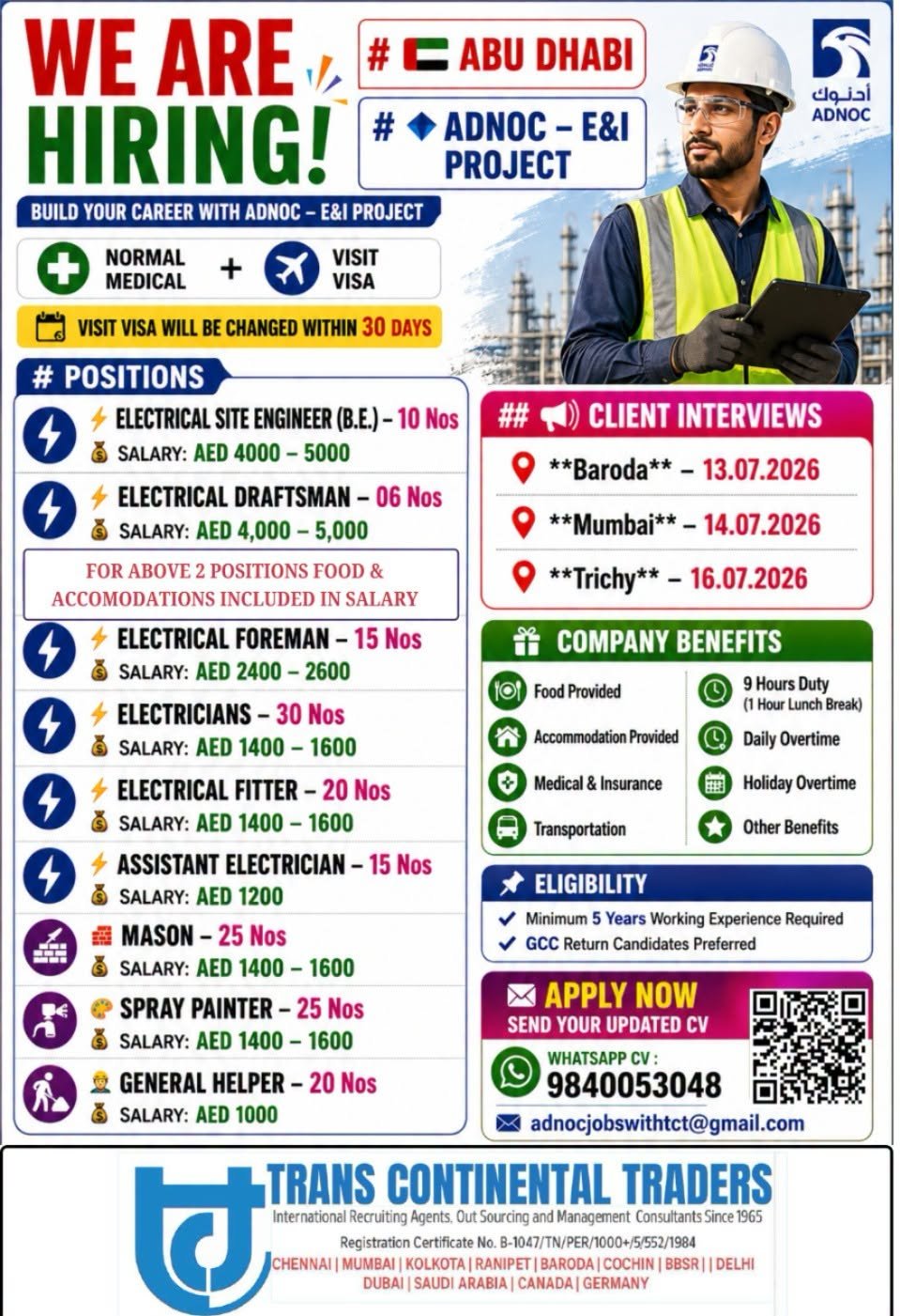 E&I Project UAE Abu Dhabi Jobs 2026 – Urgent Recruitment