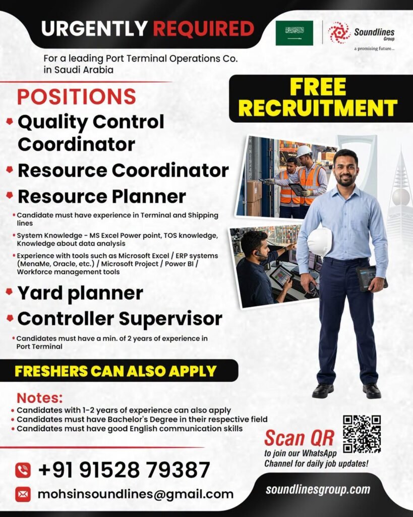 Hiring For a leading Port Terminal Operations Co. in Saudi Arabia