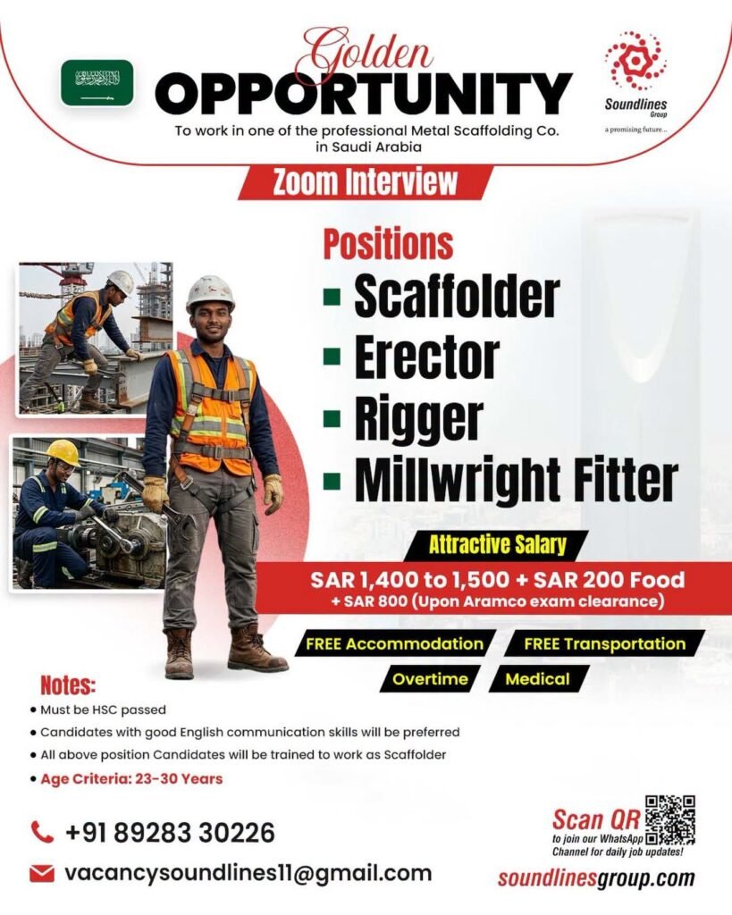 Hiring For professional Metal Scaffolding Co. in Saudi Arabia - Zoom Interview