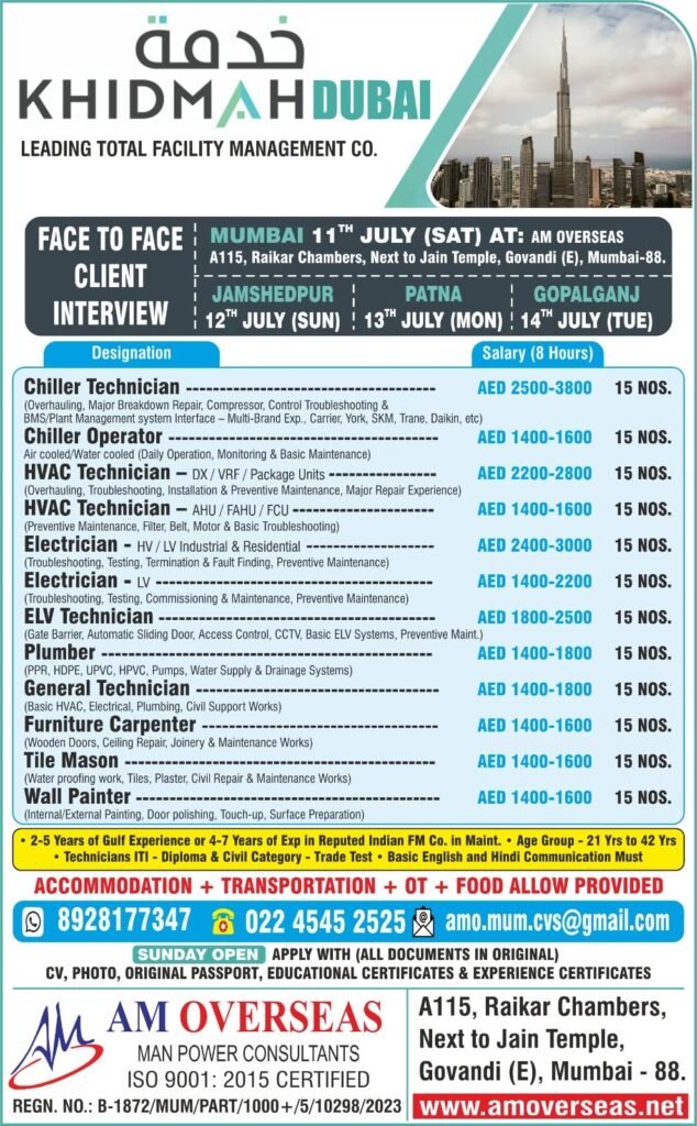 Dubai Facility Management Jobs 2026 – Khidmah Dubai Free Recruitment 