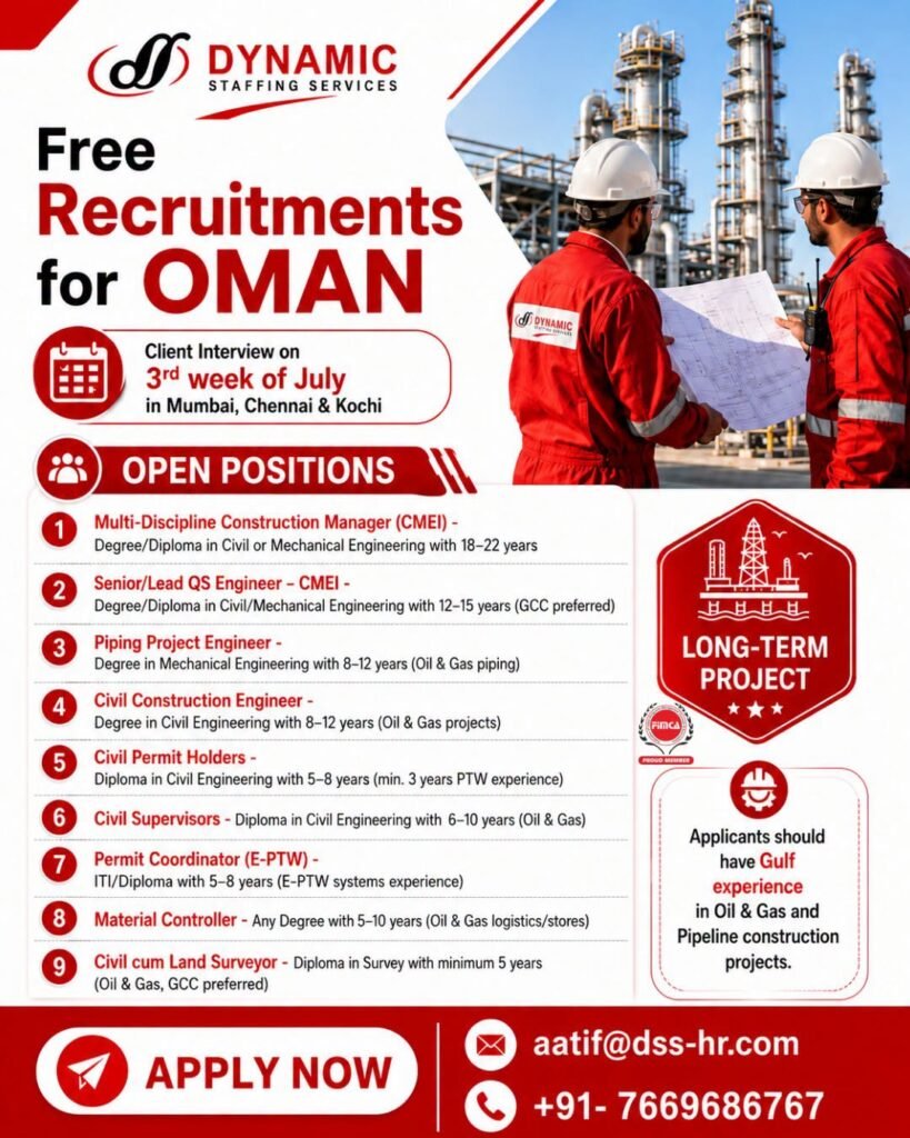 Oman Oil & Gas Jobs 2026 โ Free Recruitment | Long-Term Pipeline Construction Project Oman Oil & Gas Jobs 2026 โ Free Recruitment | Long-Term Pipeline Construction Project