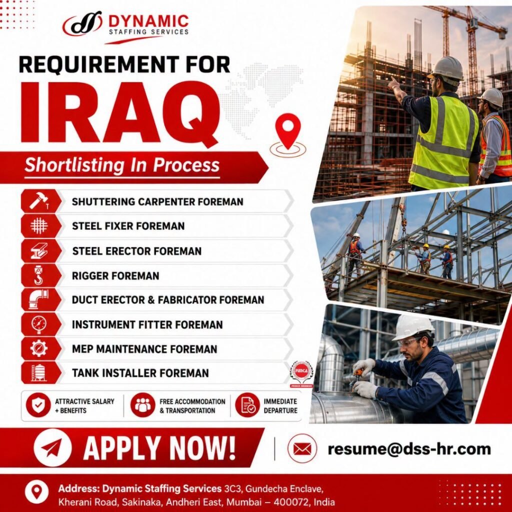 Urgent Hiring For IRAQ Reputed Company Urgent Hiring For IRAQ Reputed Company