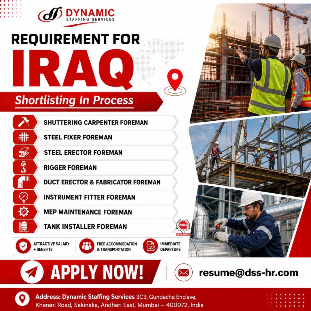 Urgent Hiring For IRAQ Reputed Company