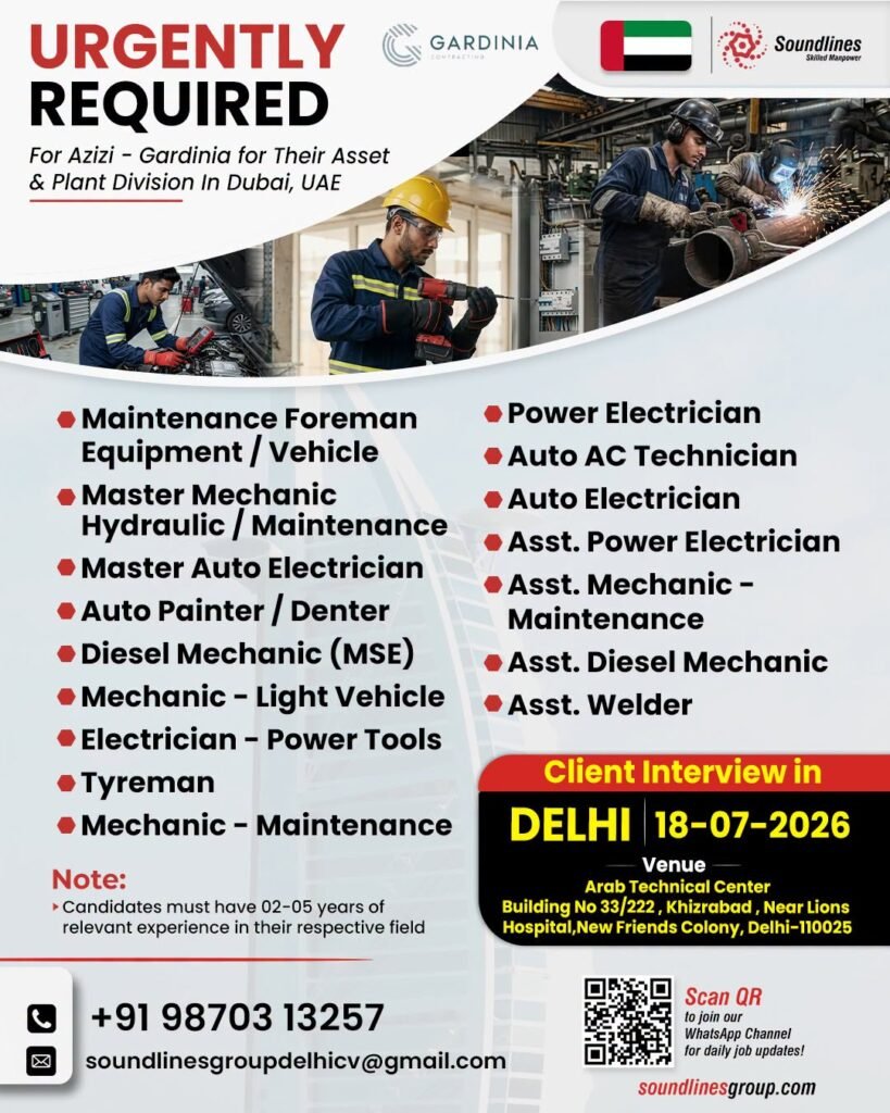 UAE : Hiring For Azizi - Gardinia for Their Asset & Plant Division In Dubai