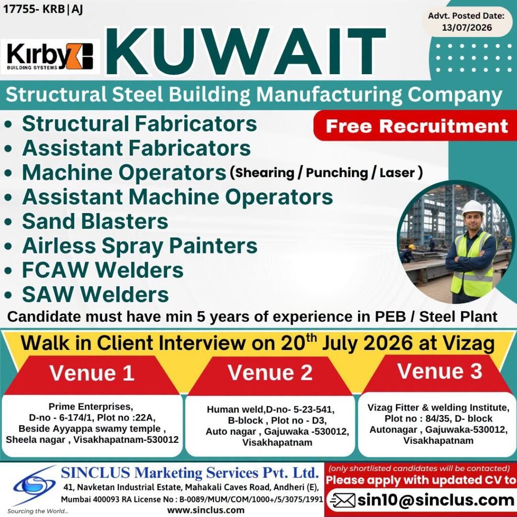 Kuwait Job Opportunity | Structural Steel Building Manufacturing Company