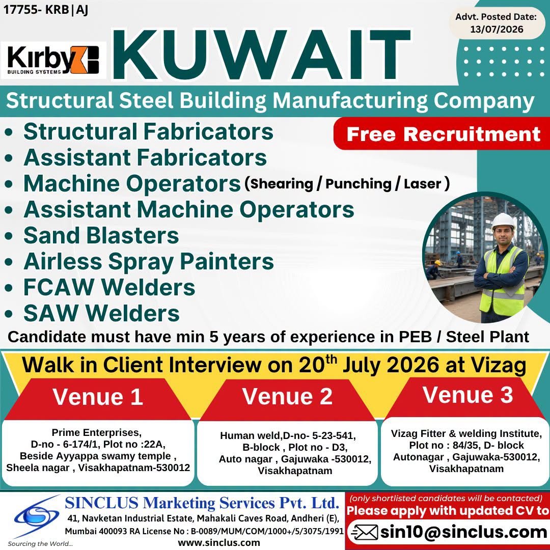 Kuwait Job Opportunity | Structural Steel Building Manufacturing Company