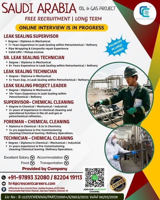 Saudi Arabia Oil & Gas Project Jobs 2026 – Free Recruitment 